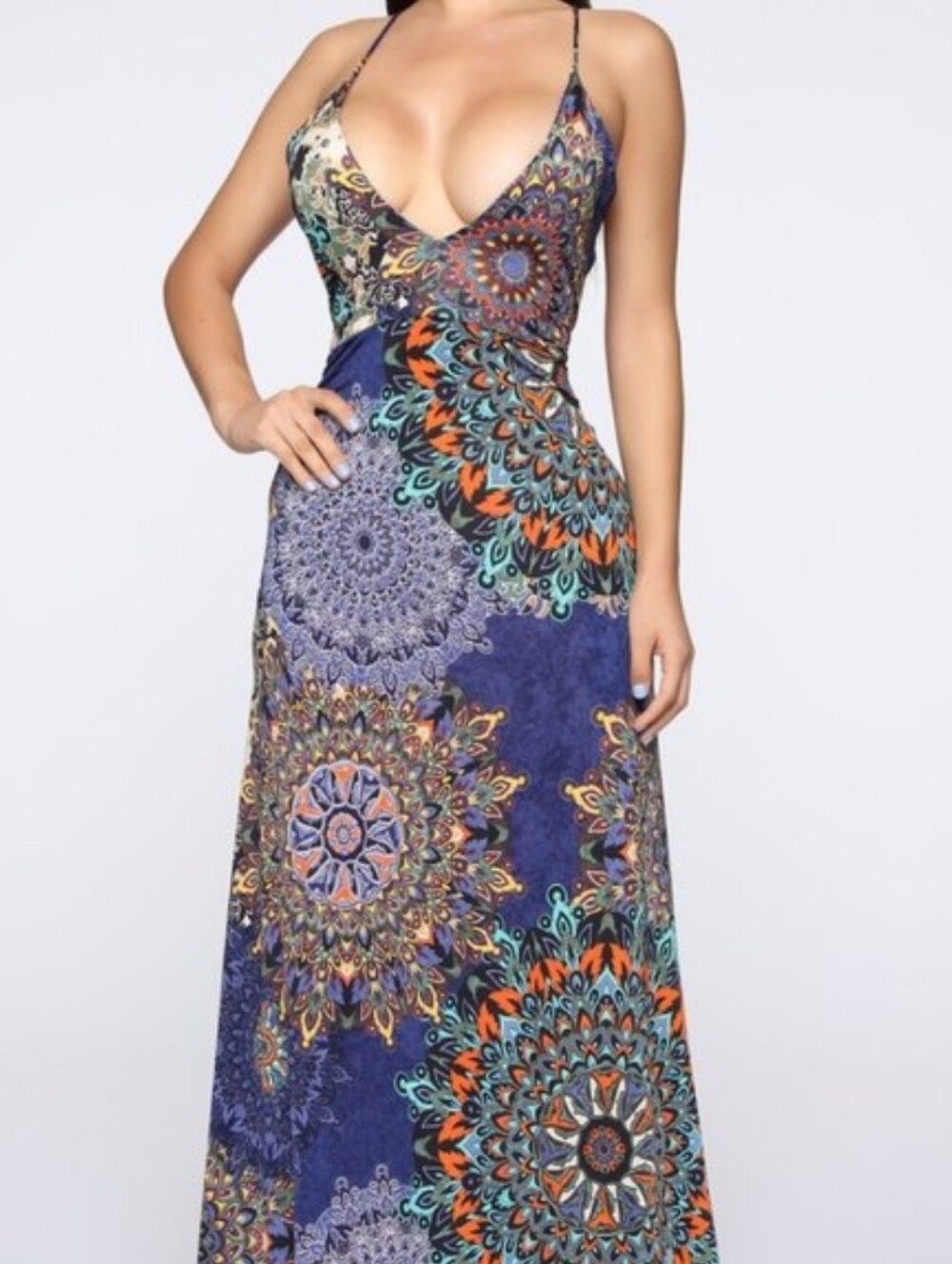 Fashion Nova Navy Blue Multi-Color Mandala Print Maxi Dress - Picture 1 of 4